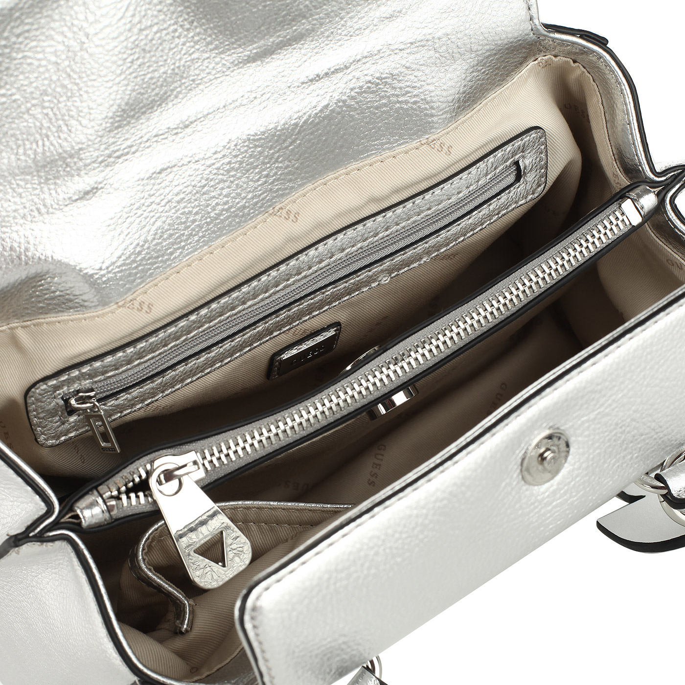 Серебристая сумка с тремя отделами Guess Felix