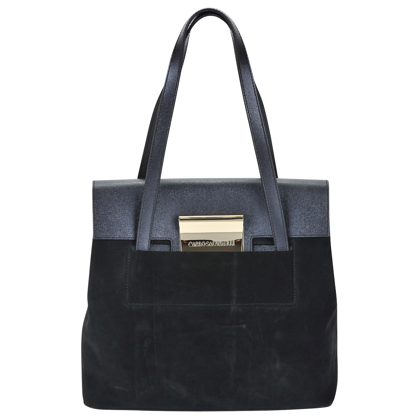Carlo Salvatelli Женская черная сумка из сафьяновой кожи с замшей