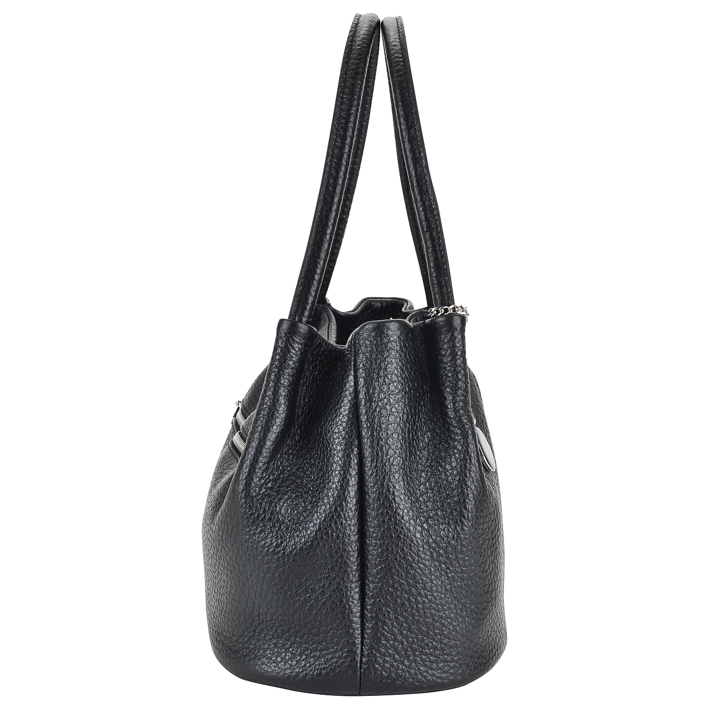 Женская черная кожаная сумка с длинными ручками Chatte 