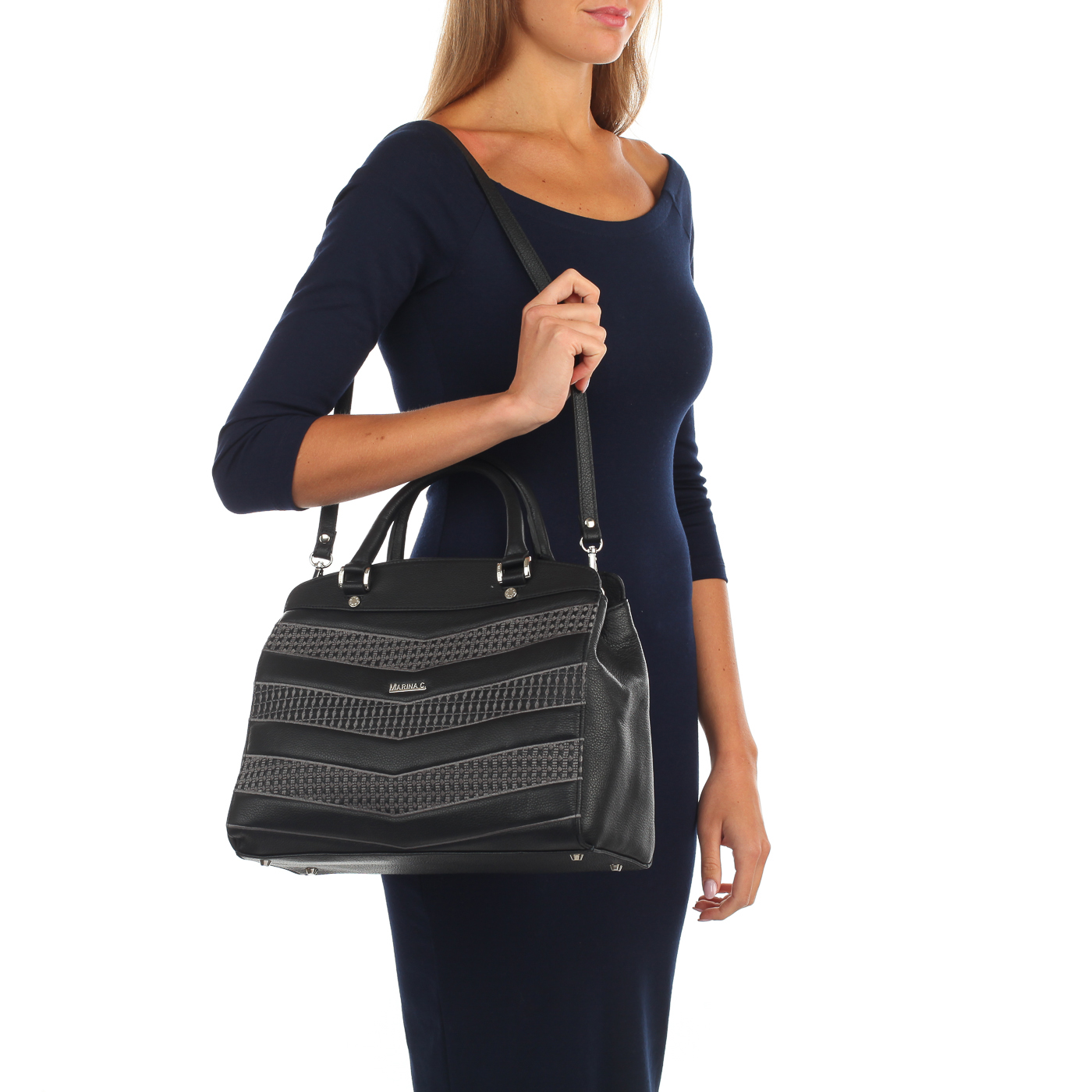 Черная сумка с вышивкой Marina Creazioni 